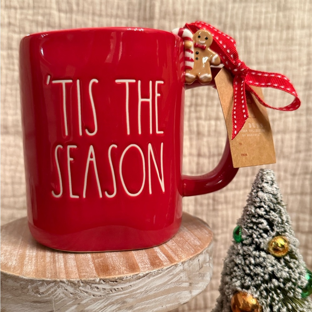 Rae Dunn Red 'Tis the Season Mug with Gingerbread Charm